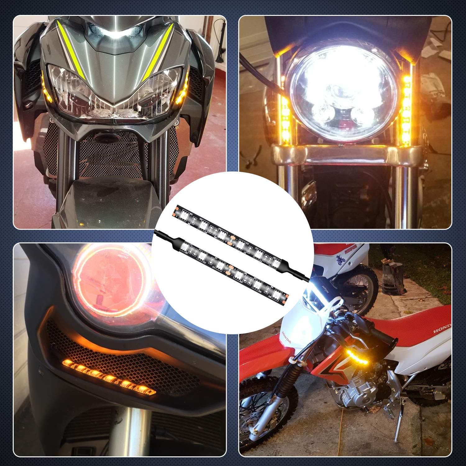 2PCS Waterproof Amber Lights Strip for Motorcycle ATV UTV, Flexible Turn Signal Backup License Plate, 2 Years Warranty