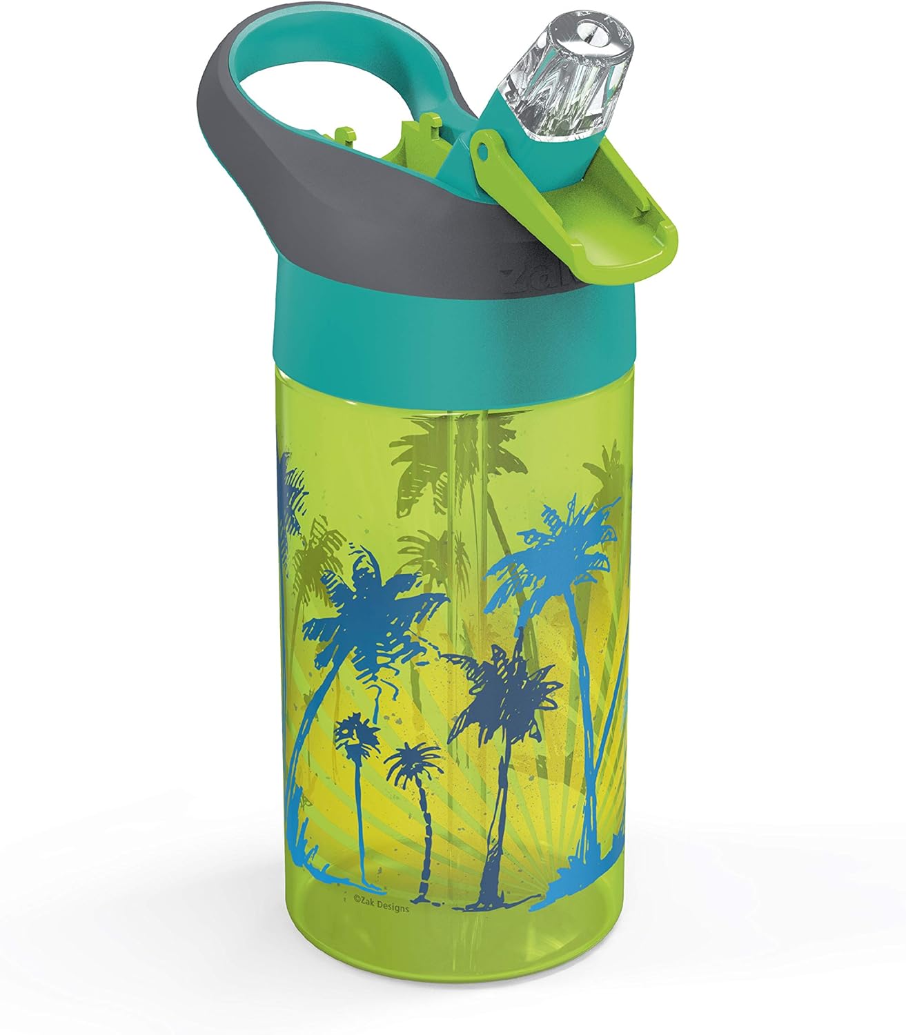 2PK Zak Designs 16oz Riverside Beach Life Kids Water Bottles with Straw and Carrying Loop - Durable, Leak-Proof Plastic for Travel