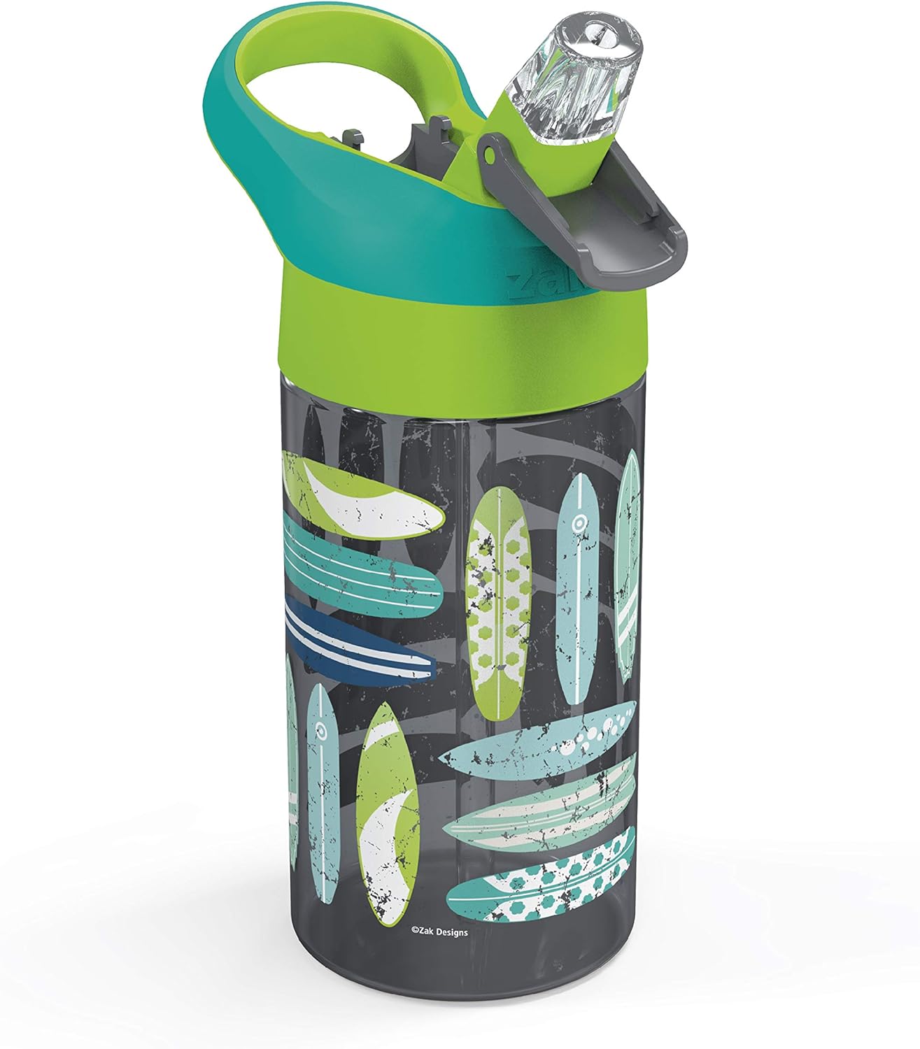 2PK Zak Designs 16oz Riverside Beach Life Kids Water Bottles with Straw and Carrying Loop - Durable, Leak-Proof Plastic for Travel