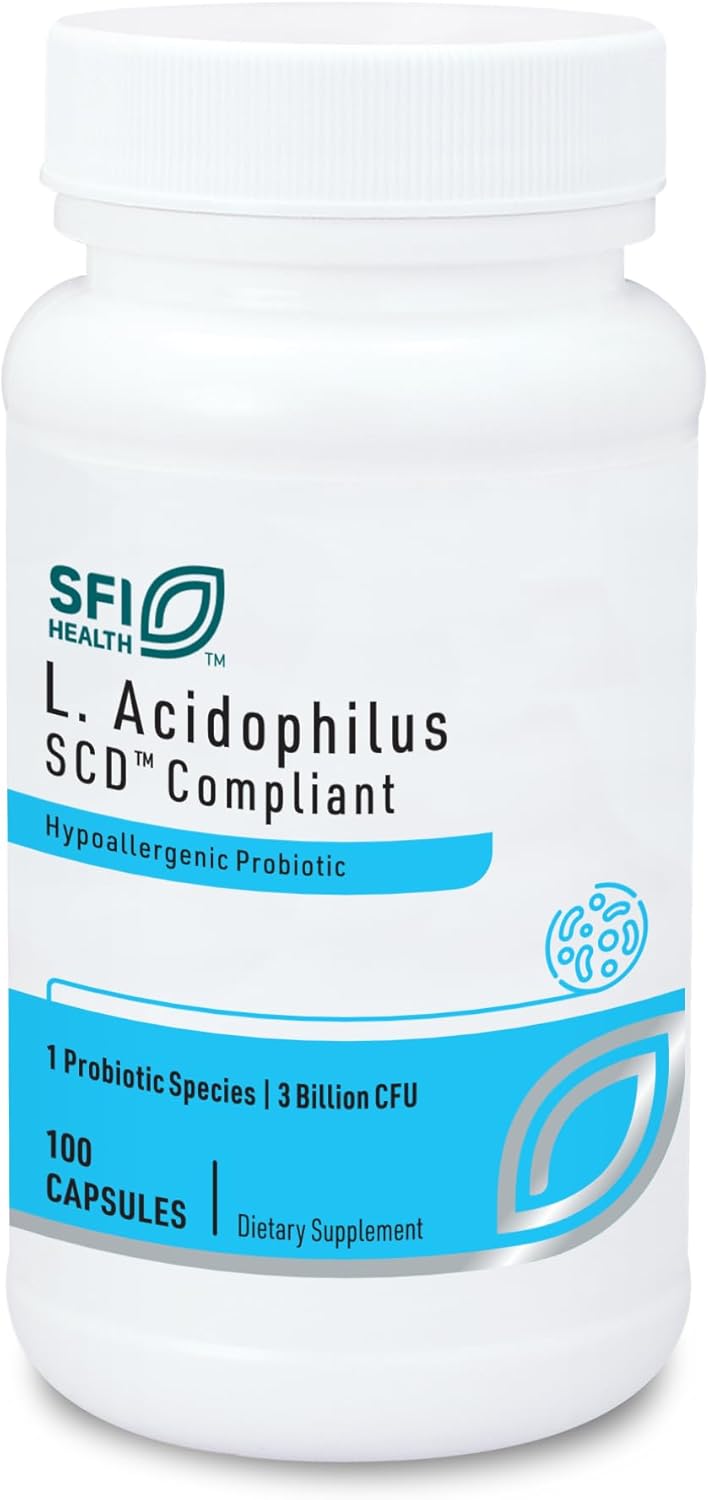 3 Billion CFU L. Acidophilus Probiotic Capsules - Pure SCD Compliant Formula for Men & Women, Non-Dairy & Hypoallergenic (100 Caps)