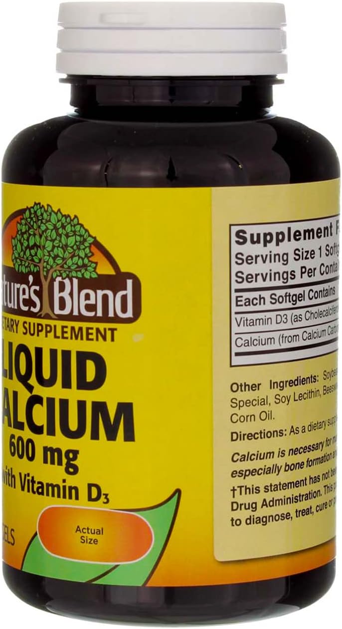 3 Bottles of Nature's Blend Liquid Calcium 600mg with D-3 Softgels - 300 Total Softgels
