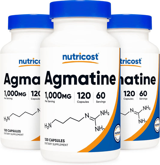 3 Bottles of Nutricost Agmatine Sulfate 1000mg - 120 Capsules Each (Gluten Free, Non GMO) - BoostGo Australia