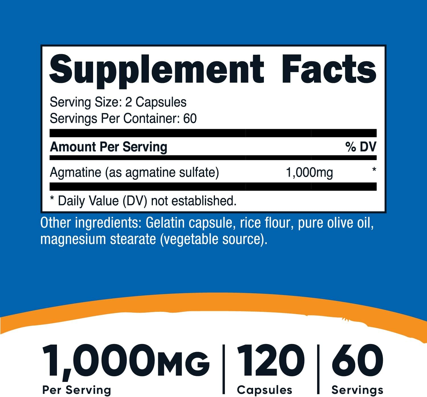 3 Bottles of Nutricost Agmatine Sulfate 1000mg - 120 Capsules Each (Gluten Free, Non GMO) - BoostGo Australia
