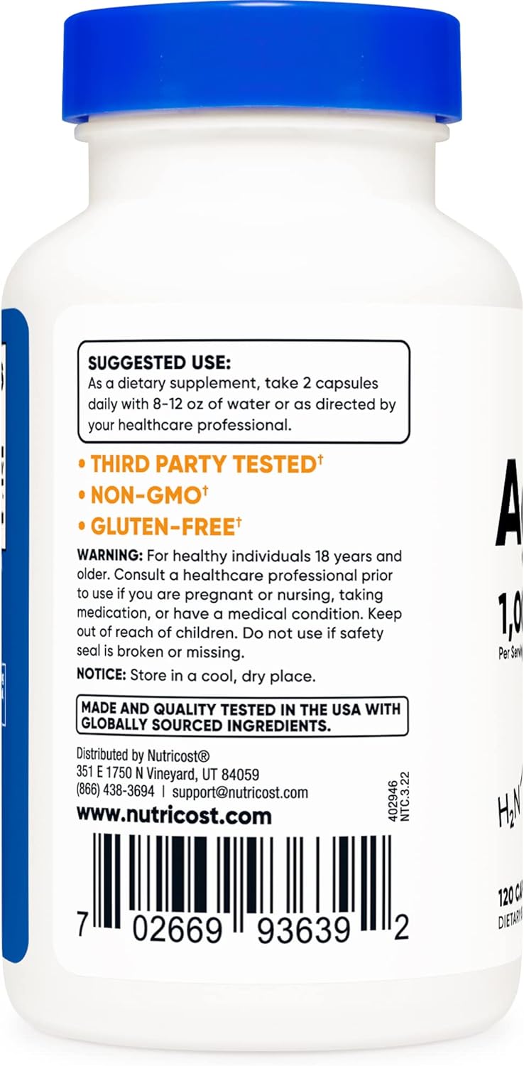 3 Bottles of Nutricost Agmatine Sulfate 1000mg - 120 Capsules Each (Gluten Free, Non GMO) - BoostGo Australia
