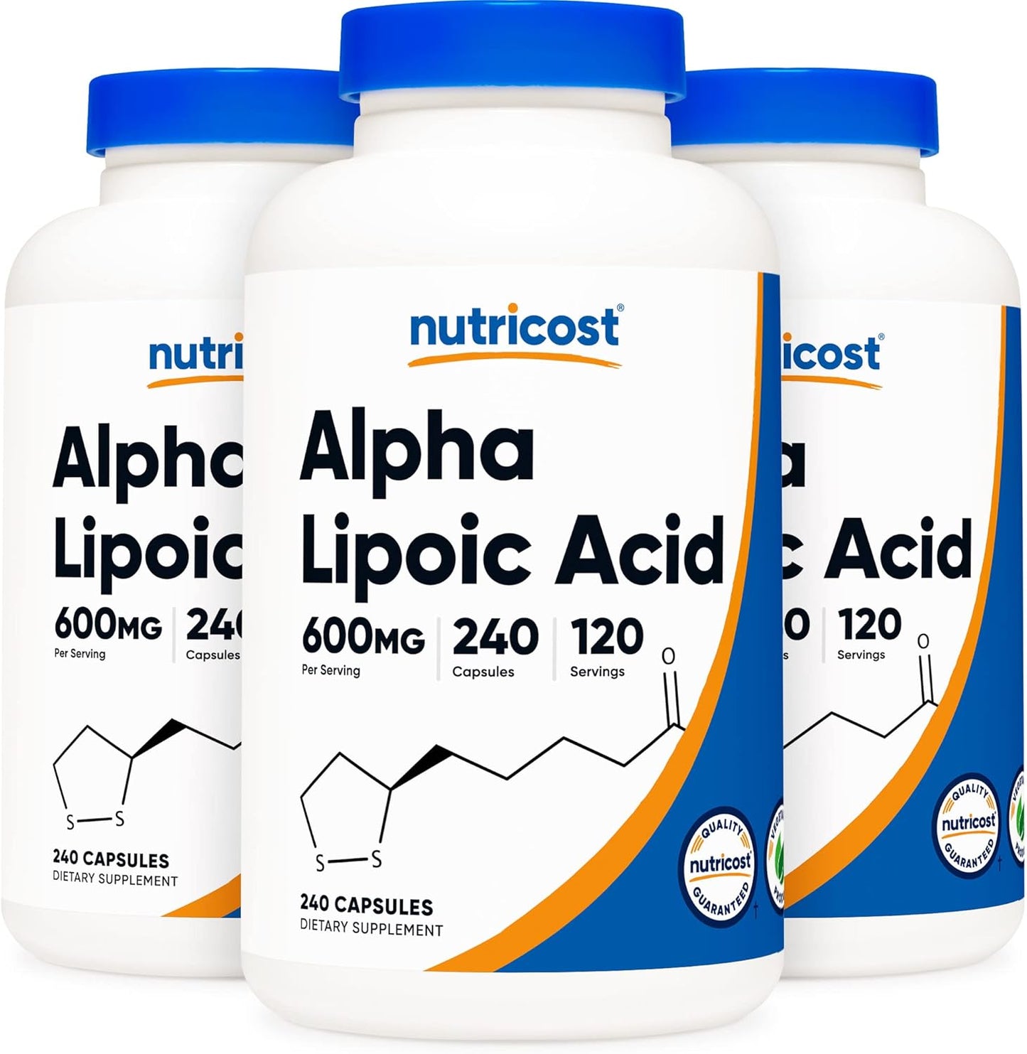 3 Bottles of Nutricost Alpha Lipoic Acid 600mg - 240 Vegetarian Capsules, Non-GMO, Gluten Free & Soy Free - 120 Servings