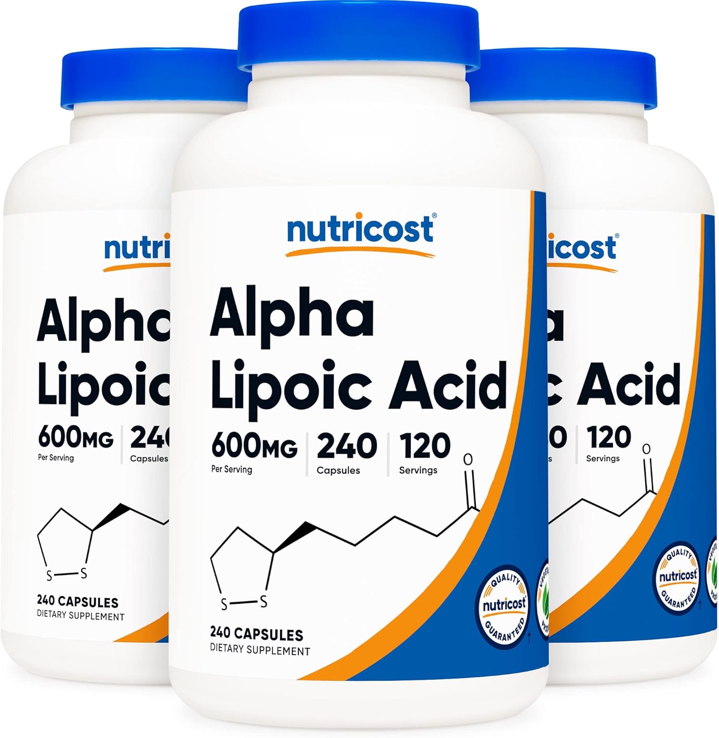 3 Bottles of Nutricost Alpha Lipoic Acid 600mg - 240 Vegetarian Capsules, Non-GMO, Gluten Free & Soy Free - 120 Servings