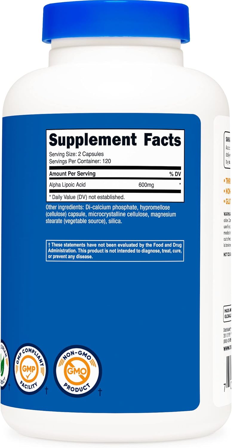 3 Bottles of Nutricost Alpha Lipoic Acid 600mg - 240 Vegetarian Capsules, Non-GMO, Gluten Free & Soy Free - 120 Servings