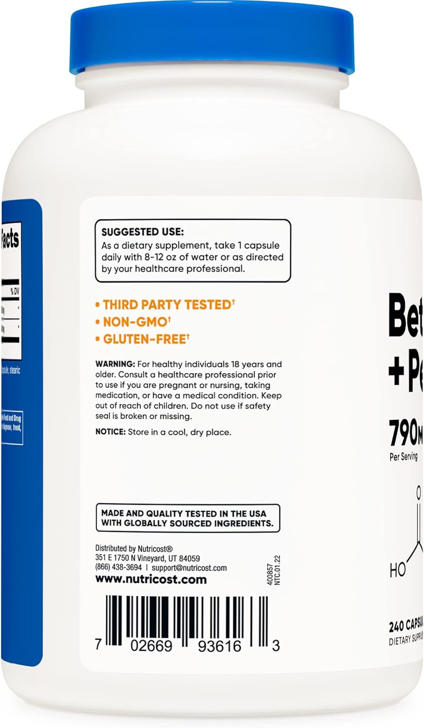 3 Bottles of Nutricost Betaine HCl + Pepsin 790mg, 240 Capsules Each - Total of 720 Capsules, Gluten Free & Non-GMO
