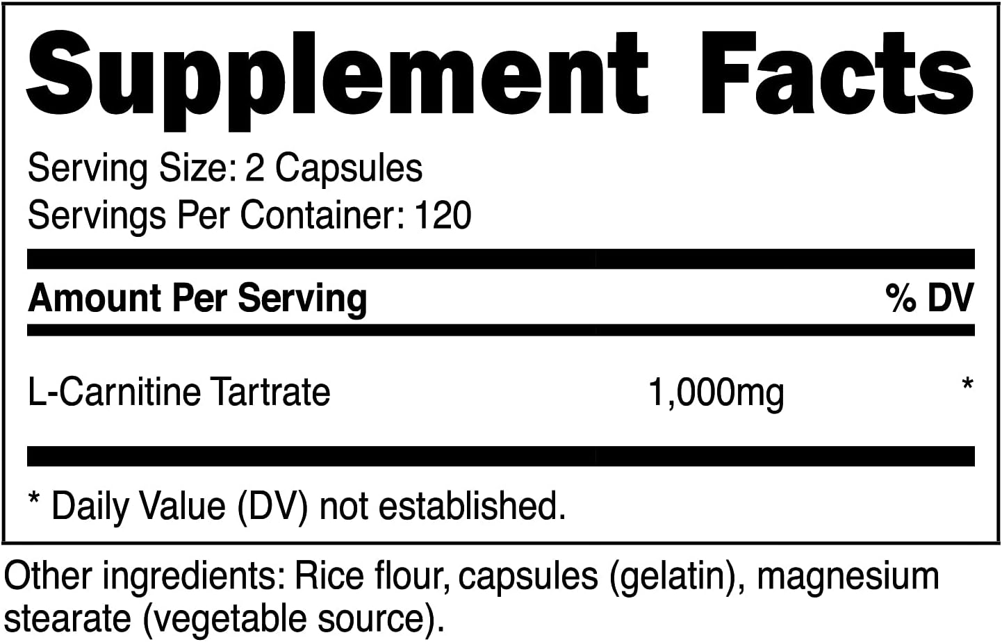 3 Bottles of Nutricost L-Carnitine Tartrate 500mg, 240 Capsules - 1000mg Per Serving