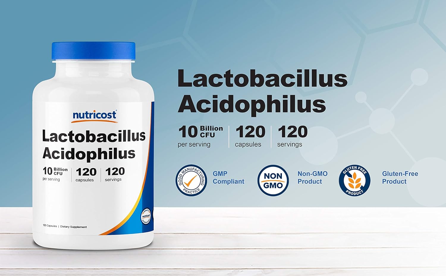 3 Bottles of Nutricost Lactobacillus Acidophilus Probiotic Supplement, 10 Billion CFU, 120 Veggie Capsules