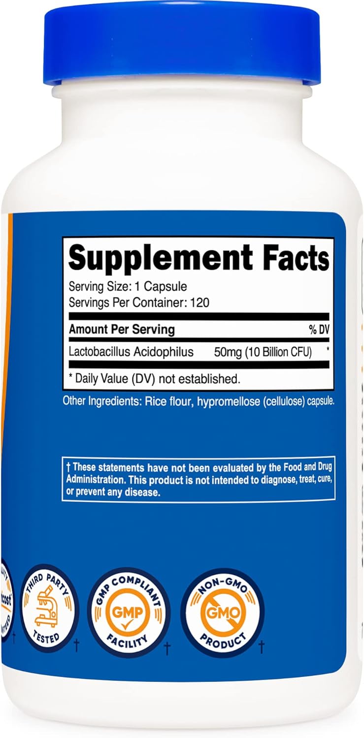 3 Bottles of Nutricost Lactobacillus Acidophilus Probiotic Supplement, 10 Billion CFU, 120 Veggie Capsules