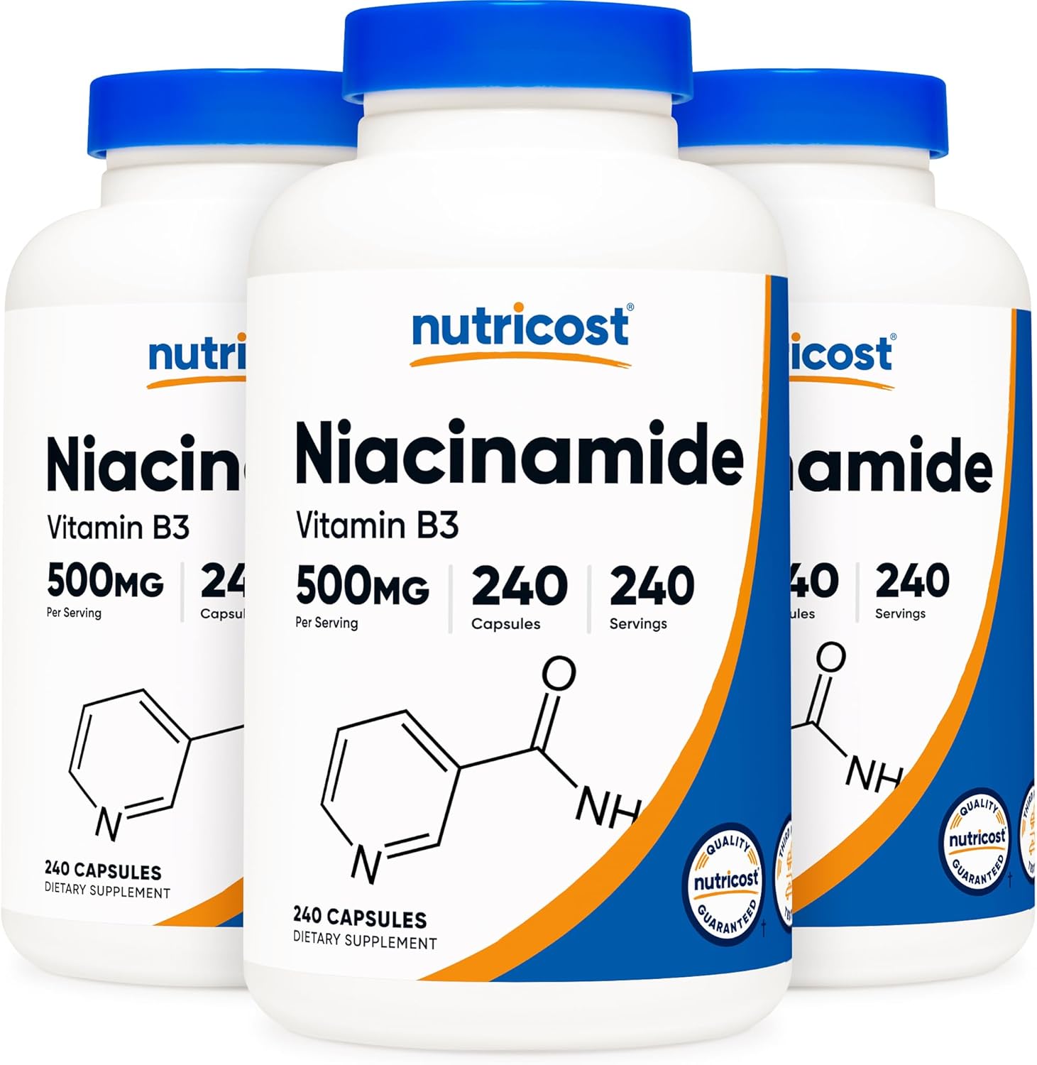 3 Bottles of Nutricost Niacinamide (Vitamin B3) 500mg, 240 Capsules - Total 720 Capsules