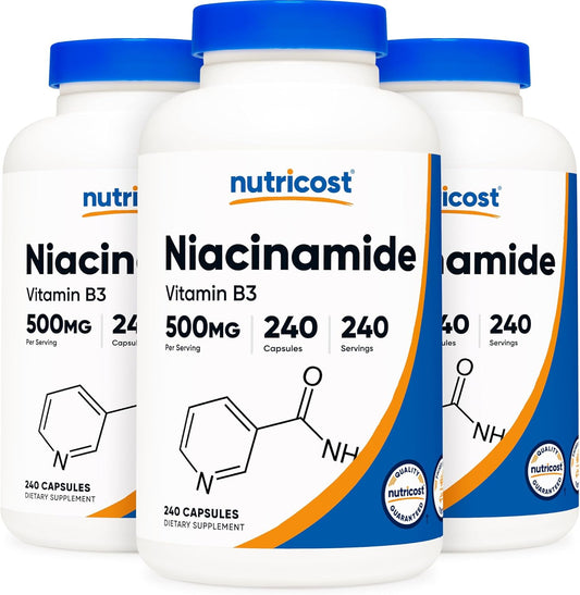 3 Bottles of Nutricost Niacinamide (Vitamin B3) 500mg, 240 Capsules - Total 720 Capsules