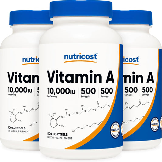 3 Bottles of Nutricost Vitamin A 10,000 IU Softgels - 500 Count