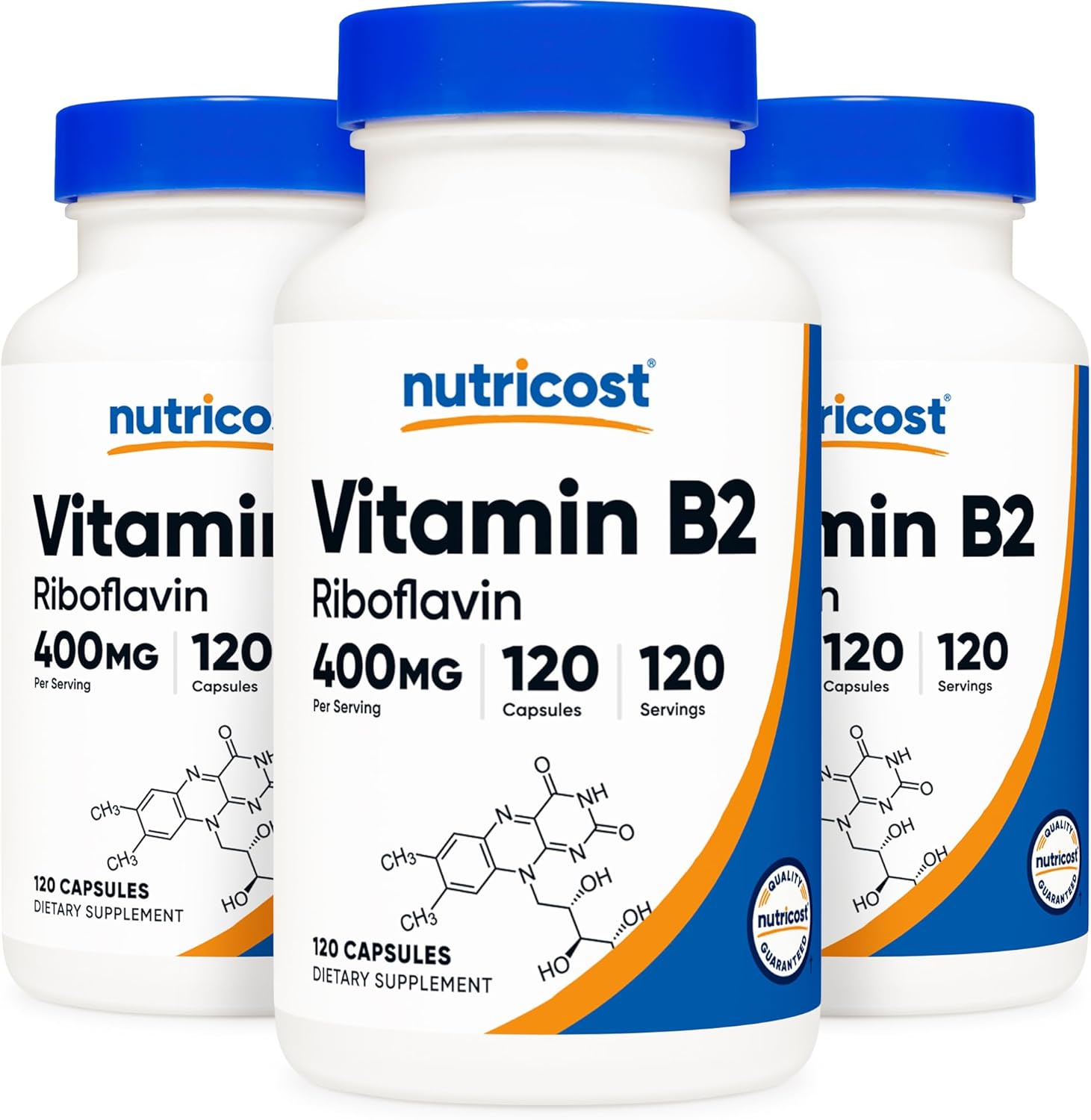 3 Bottles of Nutricost Vitamin B2 (Riboflavin) 400mg, Total of 120 Capsules