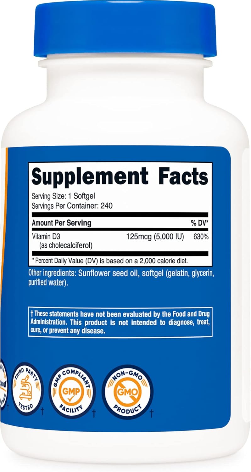 3 Bottles of Nutricost Vitamin D3 5,000 IU Softgels - 240 Count
