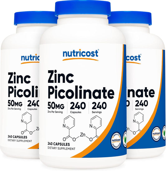 3 Bottles of Nutricost Zinc Picolinate 50mg, 240 Vegetarian Capsules - Gluten Free & Non-GMO