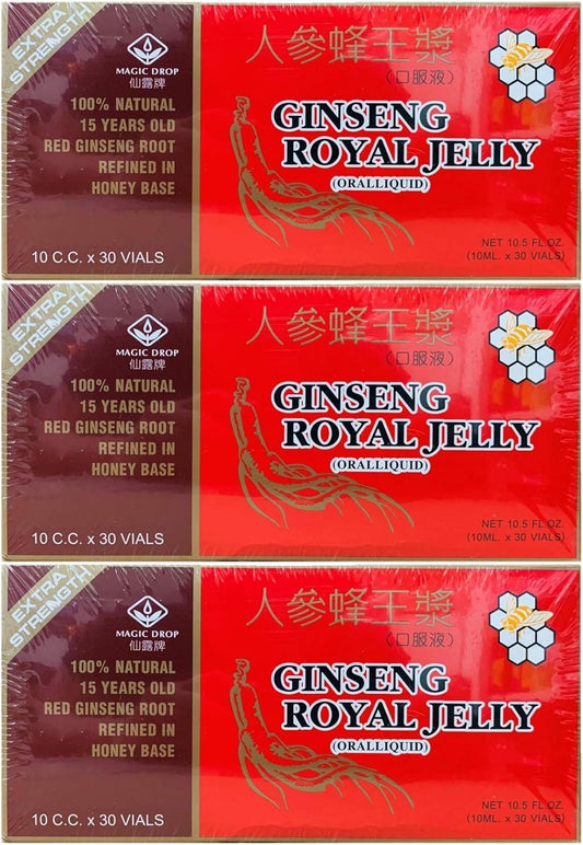 3 Boxes of Magic Drop Ginseng Royal Jelly (30 Vials Each), Total of 90 Vials - New Green Nutrition