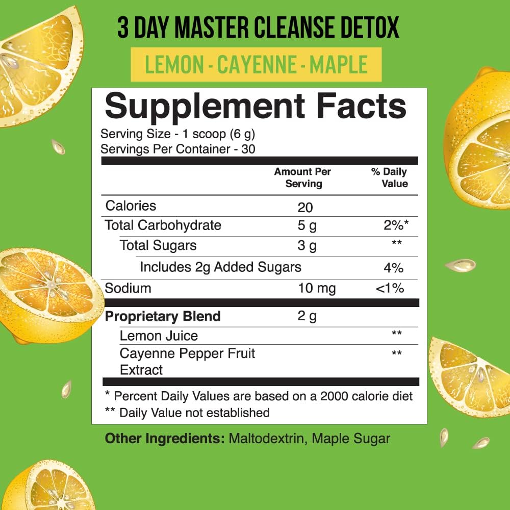 3-Day Plant-Based Lemonade Diet Cleanse Powder with Cayenne, Maple Syrup - Tiny Tummy Tea Master Cleanse Supplement
