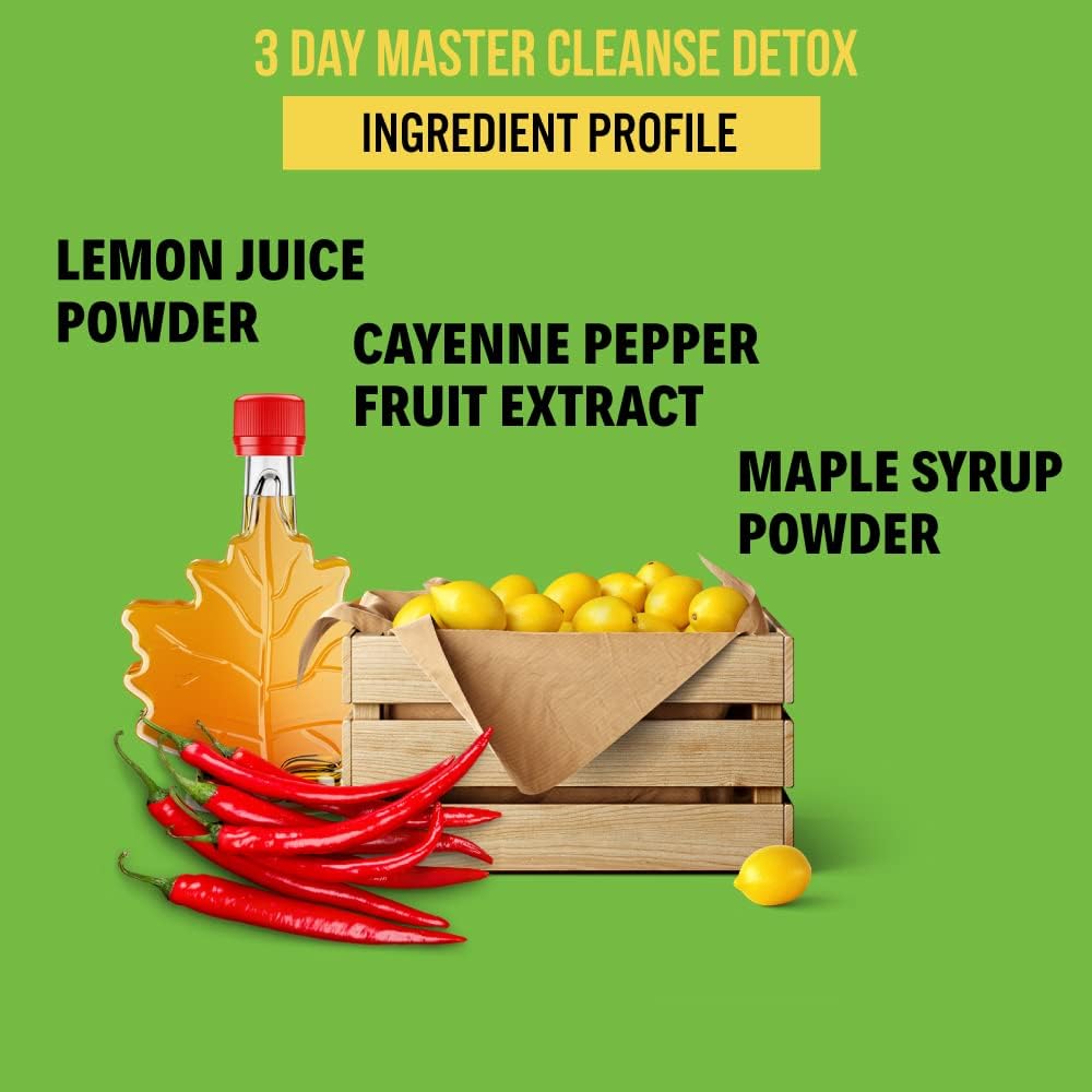 3-Day Plant-Based Lemonade Diet Cleanse Powder with Cayenne, Maple Syrup - Tiny Tummy Tea Master Cleanse Supplement