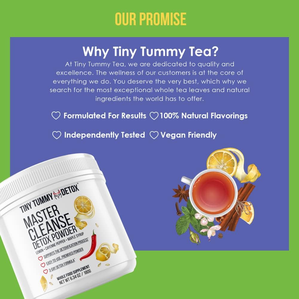 3-Day Plant-Based Lemonade Diet Cleanse Powder with Cayenne, Maple Syrup - Tiny Tummy Tea Master Cleanse Supplement