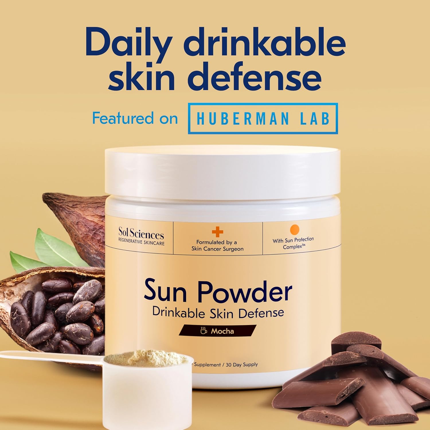 3-in-1 Drinkable Skincare Powder by Leading Dermatologist - Regenerative Formula with Nicotinamide, Collagen Peptides, Biotin, Glutathione - 30 Servings, Mocha Flavor
