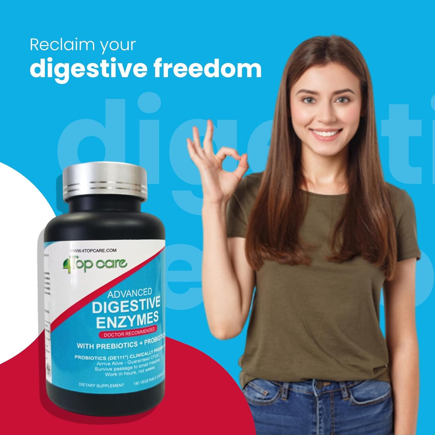 3-in-1 Gut Health Probiotics with Digestive Enzymes and Prebiotics/Postbiotics - Top Care Formula