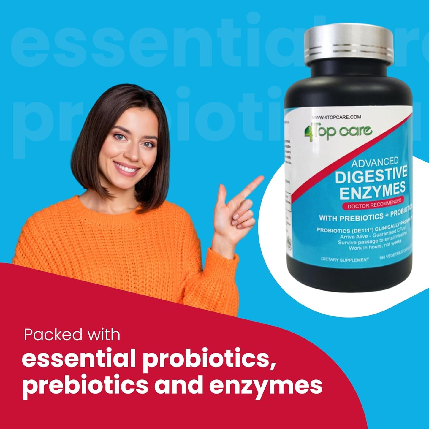 3-in-1 Gut Health Probiotics with Digestive Enzymes and Prebiotics/Postbiotics - Top Care Formula