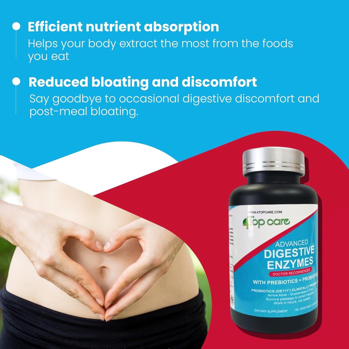 3-in-1 Gut Health Probiotics with Digestive Enzymes and Prebiotics/Postbiotics - Top Care Formula
