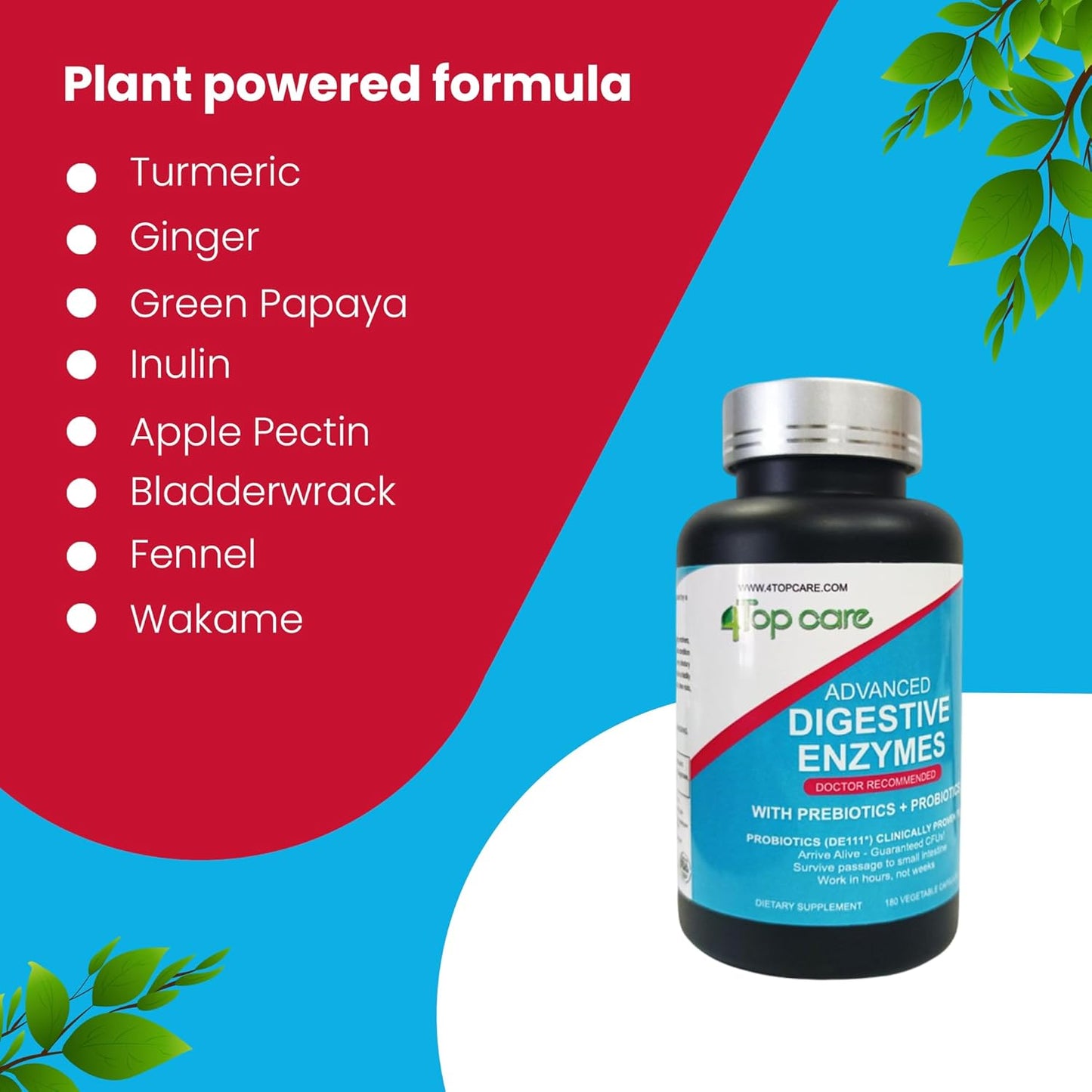 3-in-1 Gut Health Probiotics with Digestive Enzymes and Prebiotics/Postbiotics - Top Care Formula