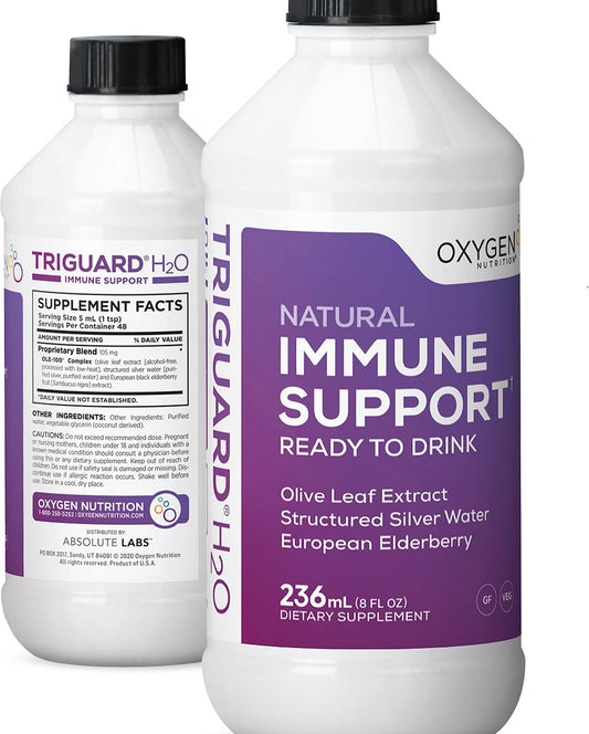 3-in-1 Liquid Immune Support with Colloidal Silver, Elderberry, and Olive Leaf Extracts - Ready to Drink Immune System Booster - 8oz - Made in USA