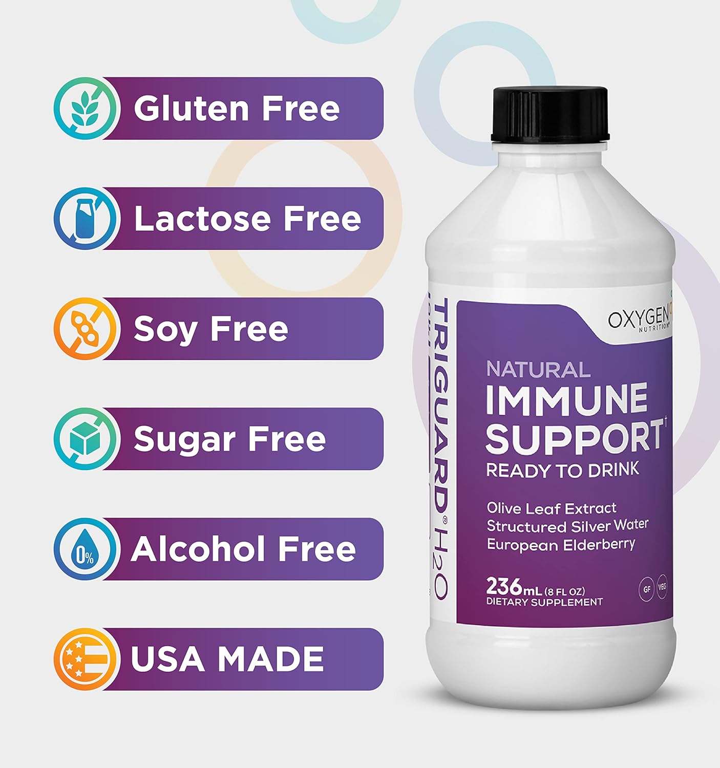 3-in-1 Liquid Immune Support with Colloidal Silver, Elderberry, and Olive Leaf Extracts - Ready to Drink Immune System Booster - 8oz - Made in USA