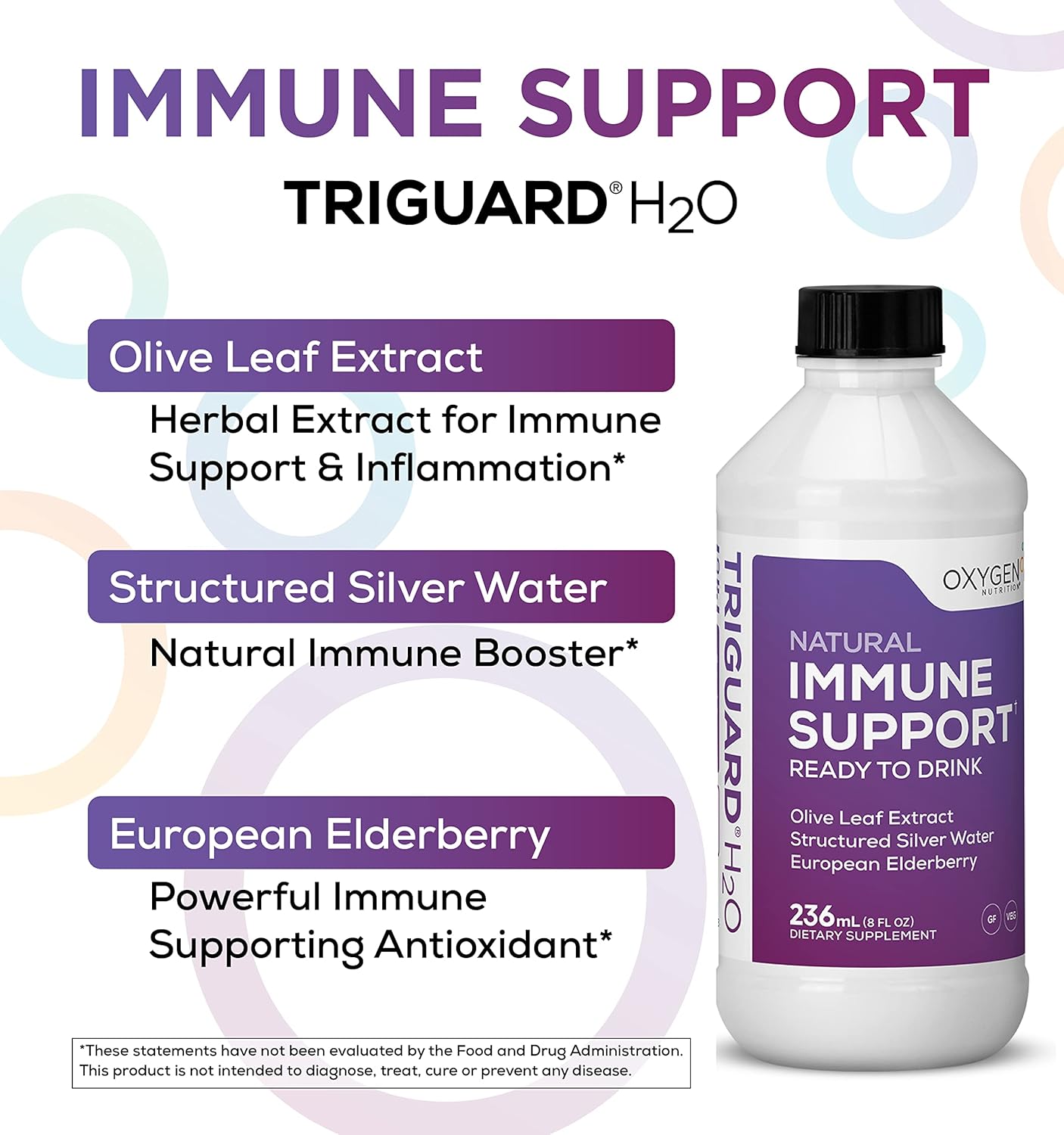 3-in-1 Liquid Immune Support with Colloidal Silver, Elderberry, and Olive Leaf Extracts - Ready to Drink Immune System Booster - 8oz - Made in USA