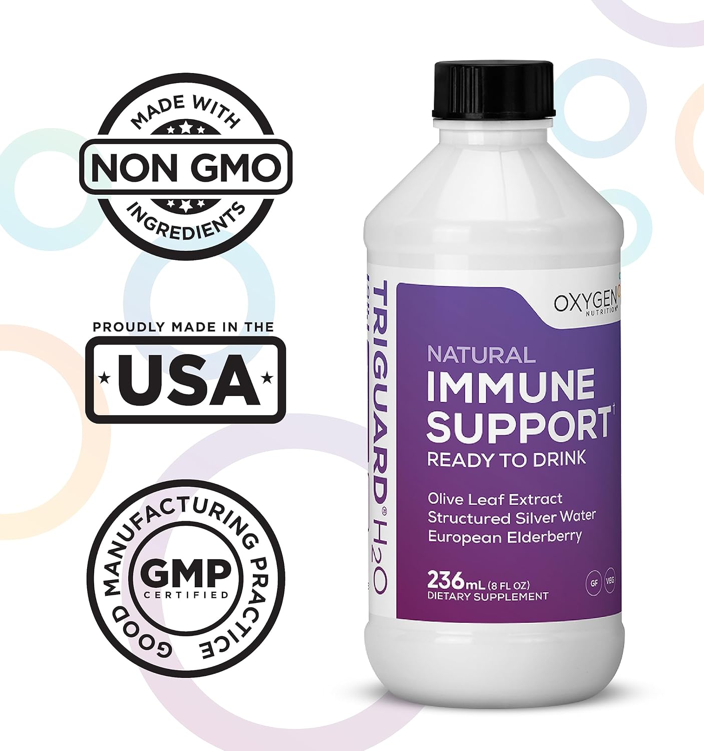 3-in-1 Liquid Immune Support with Colloidal Silver, Elderberry, and Olive Leaf Extracts - Ready to Drink Immune System Booster - 8oz - Made in USA