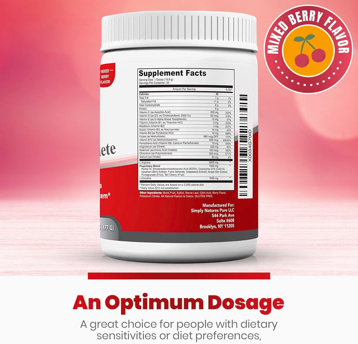 3-in-1 Nitric Oxide Booster with L-Arginine, L-Citrulline, and Hawthorn Berry for Heart Health - Pure Cardio Complete Supplement