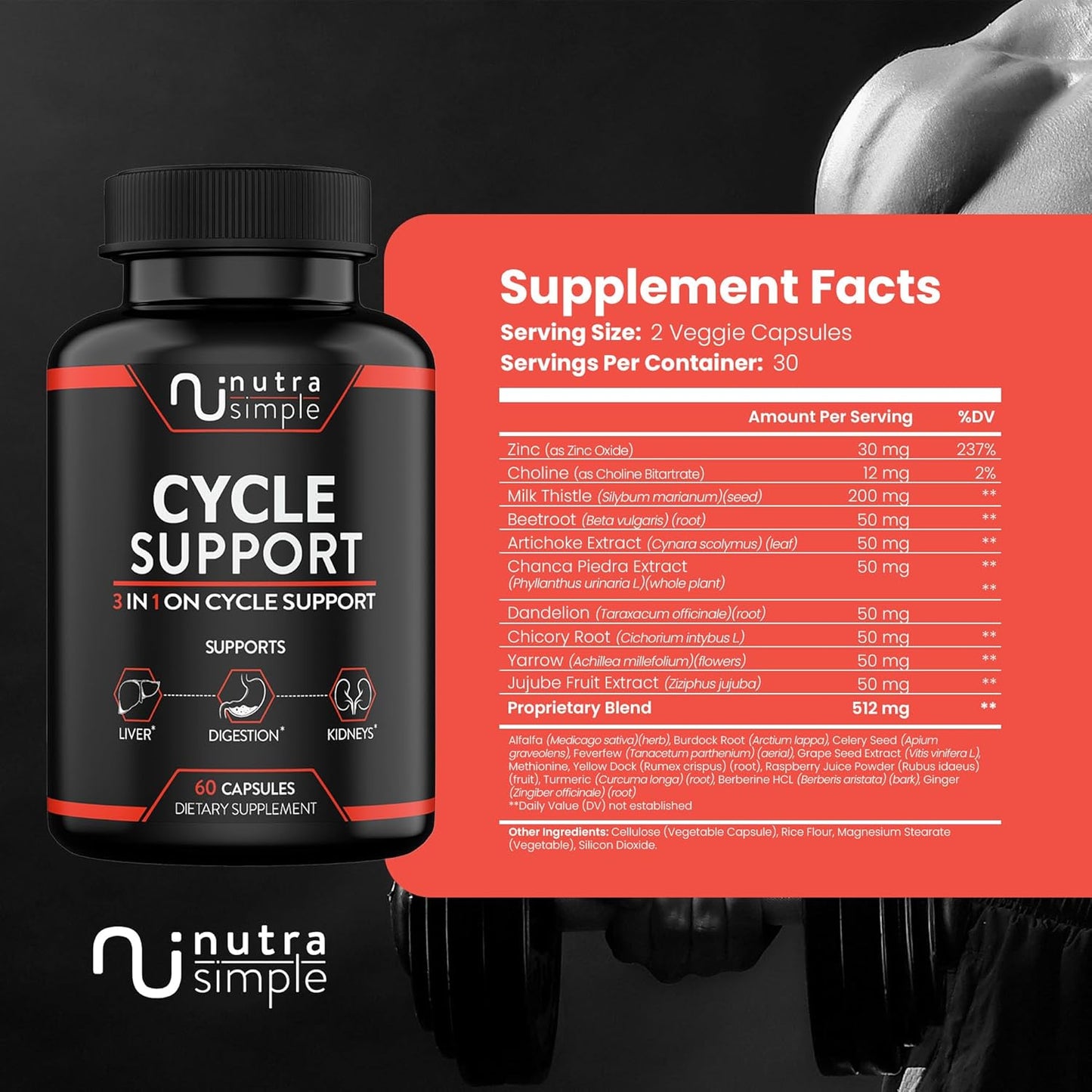 3-in-1 On Cycle Support Supplement for Men with Liver Support and Natural Ingredients - 60 Capsules