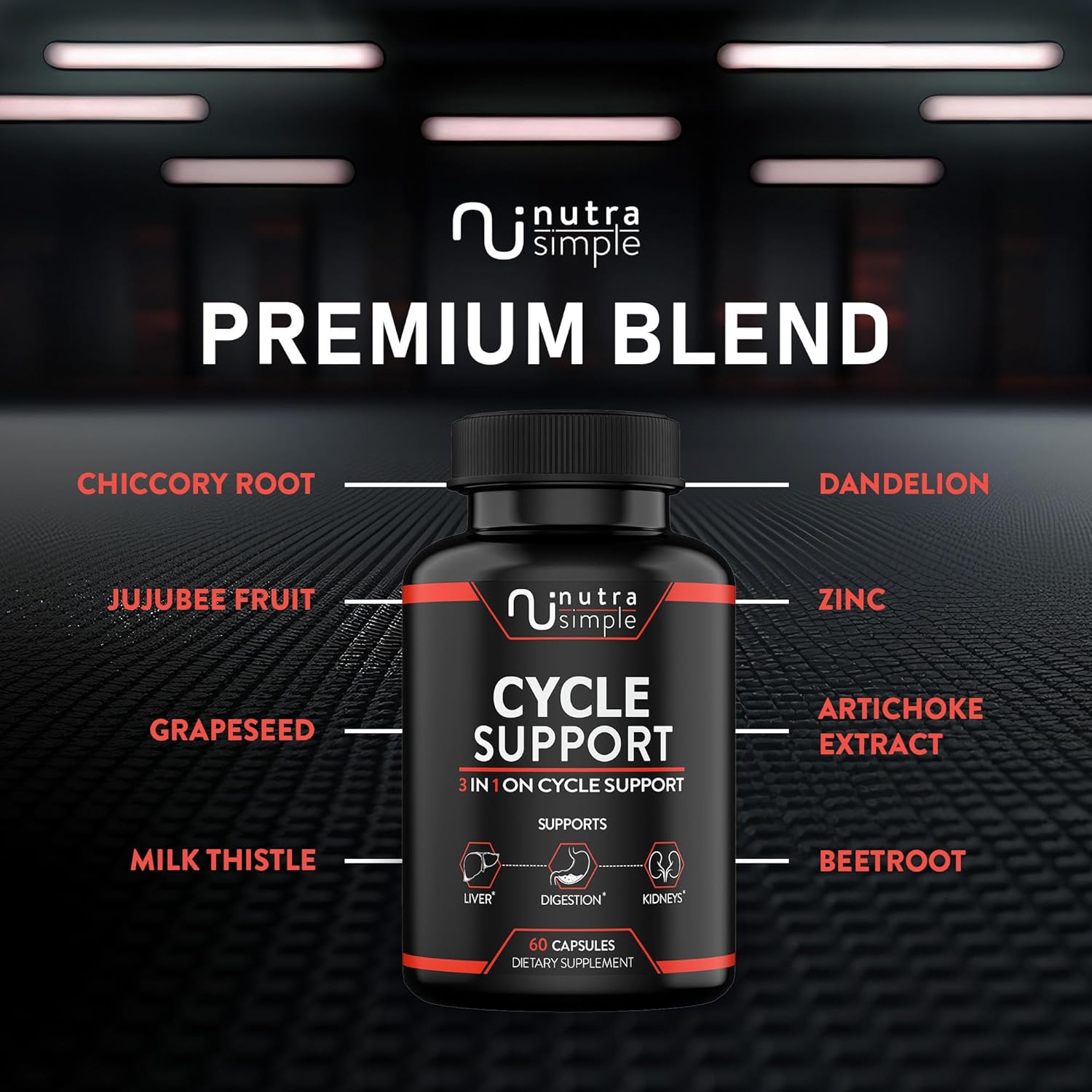 3-in-1 On Cycle Support Supplement for Men with Liver Support and Natural Ingredients - 60 Capsules