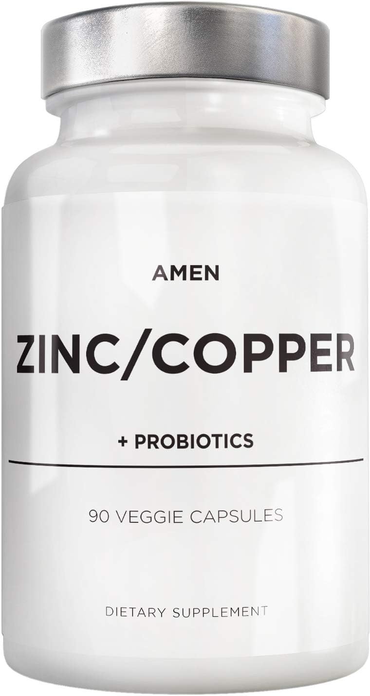 3-Month Supply Amen Zinc & Copper Supplement with Probiotics - 50mg Zinc Picolinate Vitamin Pills - Essential Minerals & 2 Billion CFUs - Vegan & Non-GMO - 90 Capsules