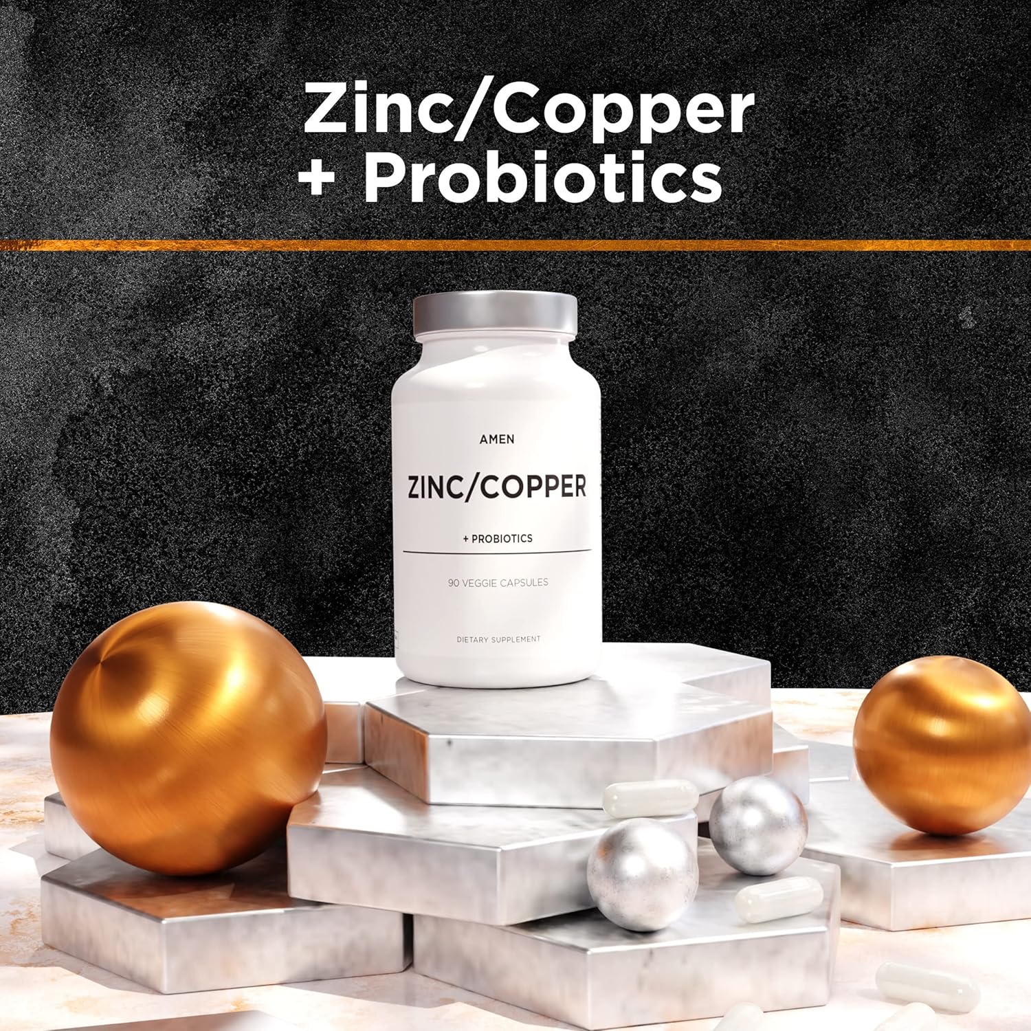 3-Month Supply Amen Zinc & Copper Supplement with Probiotics - 50mg Zinc Picolinate Vitamin Pills - Essential Minerals & 2 Billion CFUs - Vegan & Non-GMO - 90 Capsules