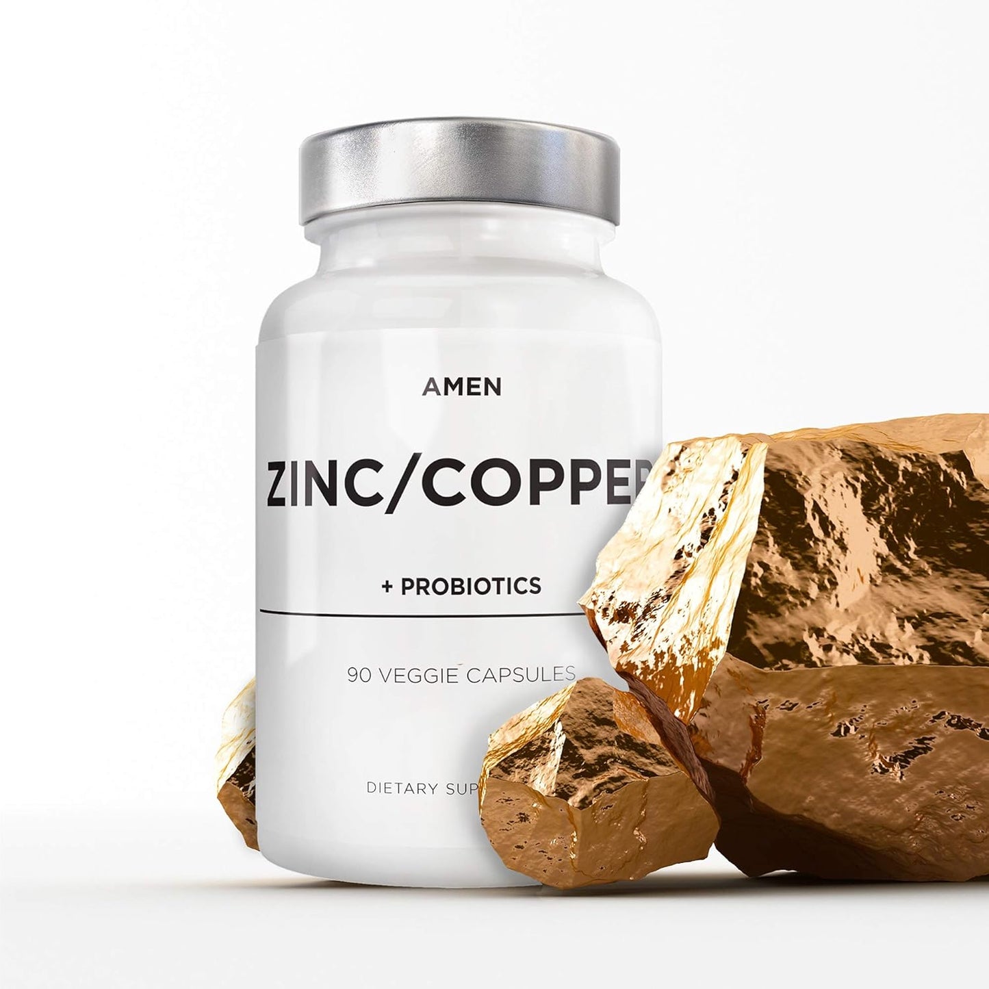 3-Month Supply Amen Zinc & Copper Supplement with Probiotics - 50mg Zinc Picolinate Vitamin Pills - Essential Minerals & 2 Billion CFUs - Vegan & Non-GMO - 90 Capsules