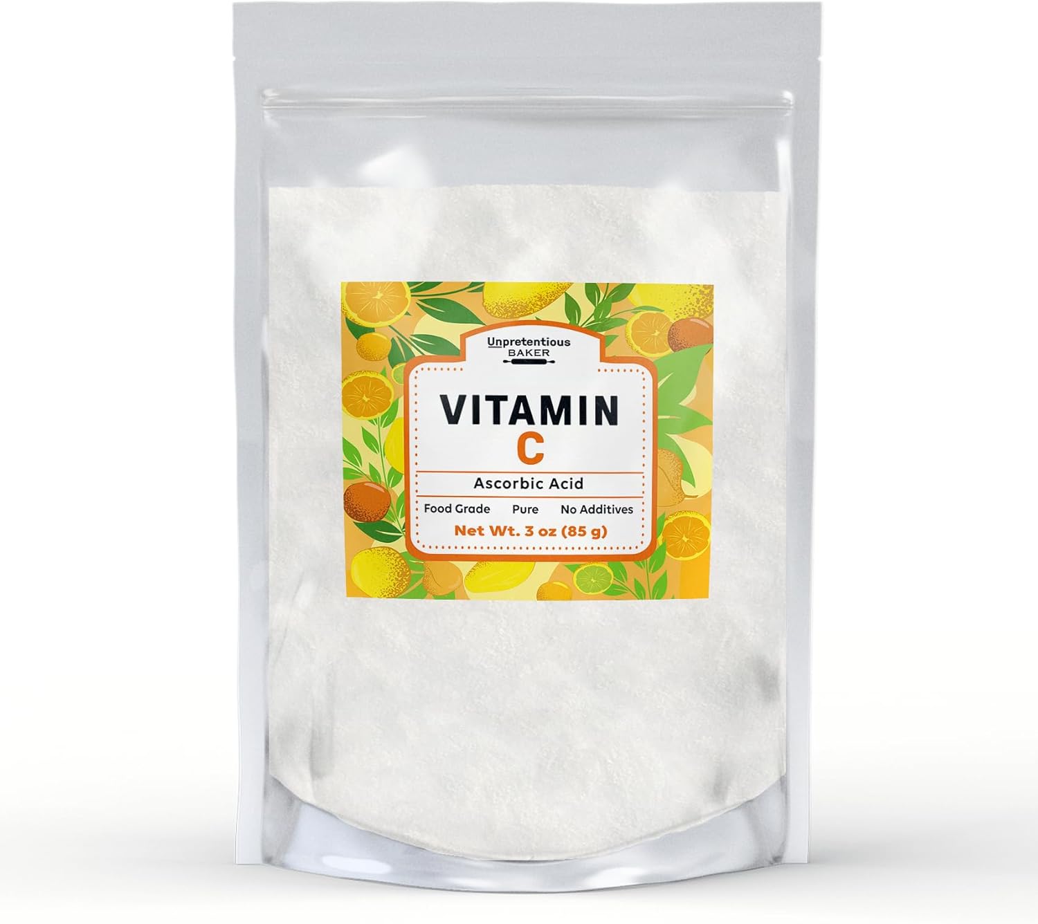 3 oz Vitamin C Powder Baker with Ascorbic Acid in a Resealable Bag - Unpretentious Formula
