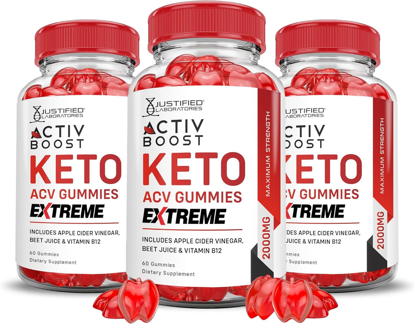 3 Pack Activboost Keto ACV Gummies Extreme 2000MG - Apple Cider Vinegar & Pomegranate Beet Juice Powder - Vegan & Non GMO - 180 Gummies
