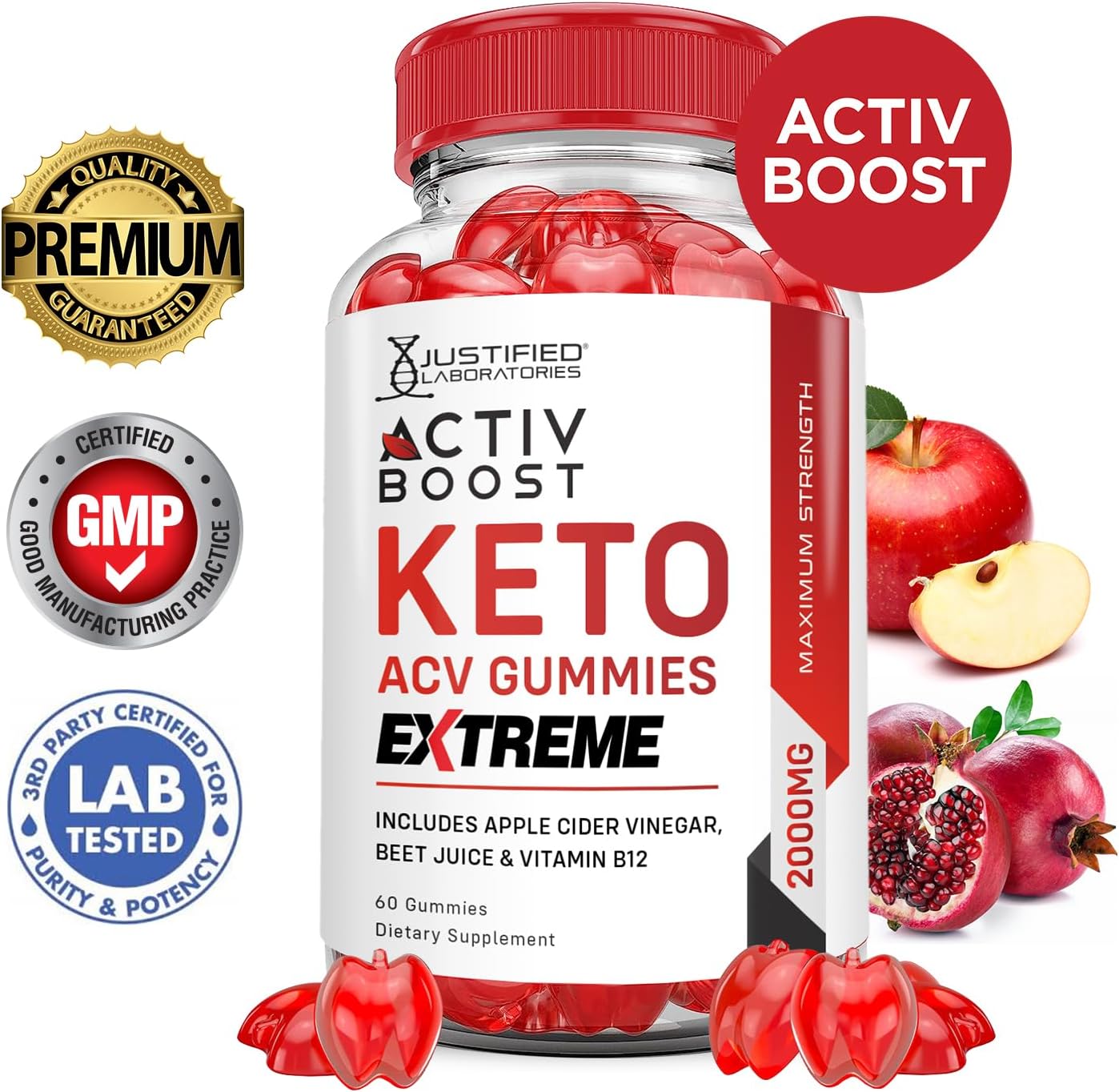 3 Pack Activboost Keto ACV Gummies Extreme 2000MG - Apple Cider Vinegar & Pomegranate Beet Juice Powder - Vegan & Non GMO - 180 Gummies