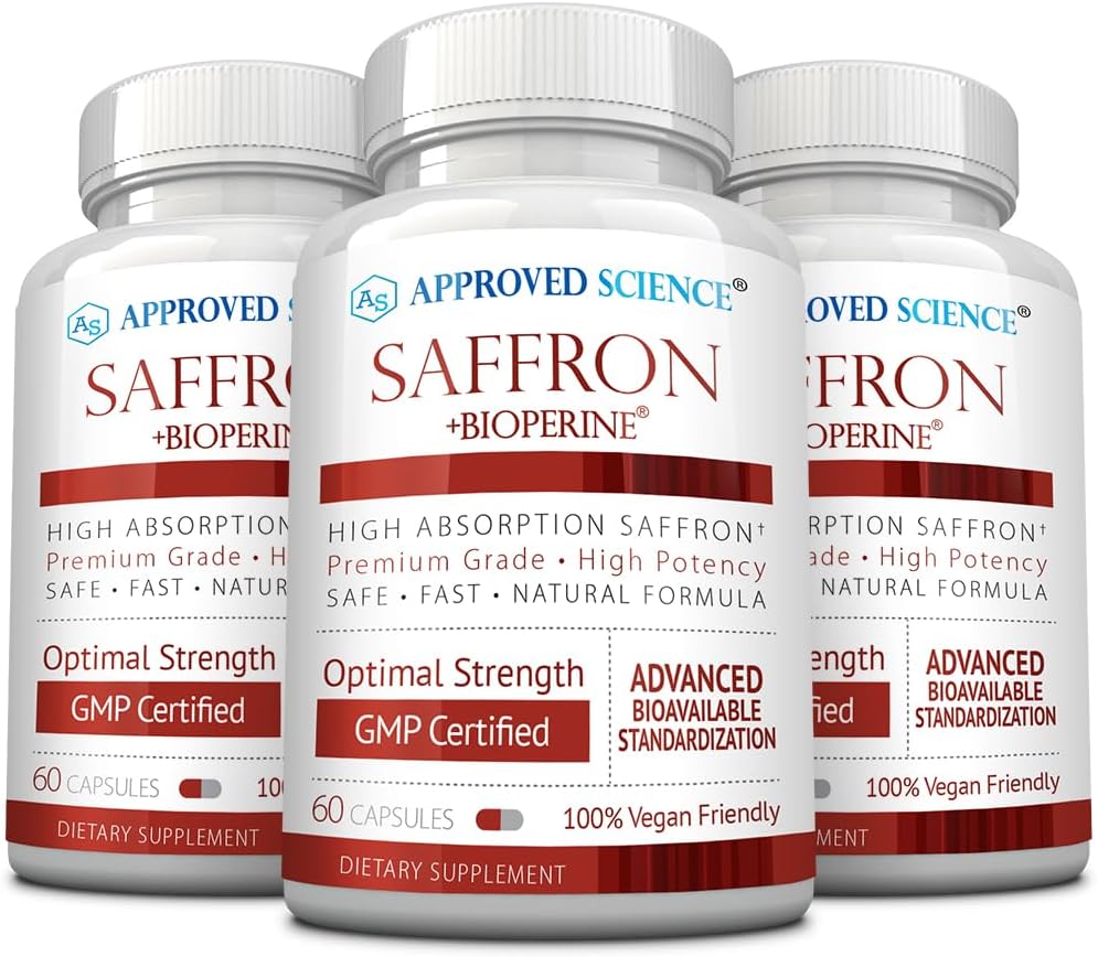 3-Pack Approved Science® Saffron Capsules with High-Absorption BioPerine - Vegan, 60 Capsules Each