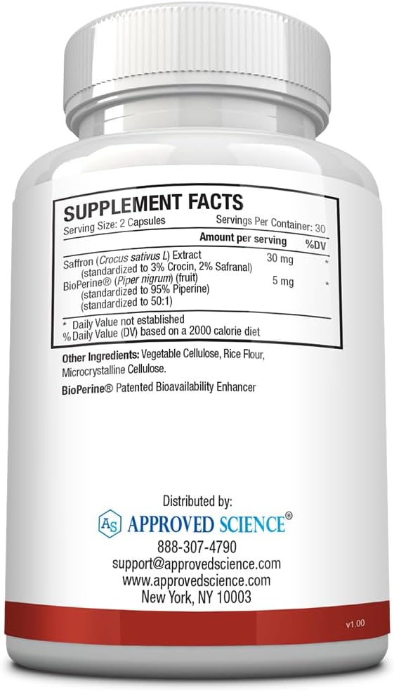 3-Pack Approved Science® Saffron Capsules with High-Absorption BioPerine - Vegan, 60 Capsules Each