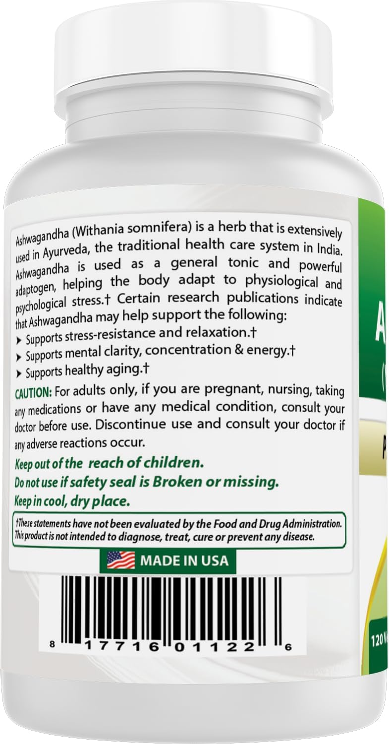 3 Pack Best Naturals Ashwagandha Capsules - 500mg, 120 Count per Bottle - Stress & Mood Support - Total 360 Capsules