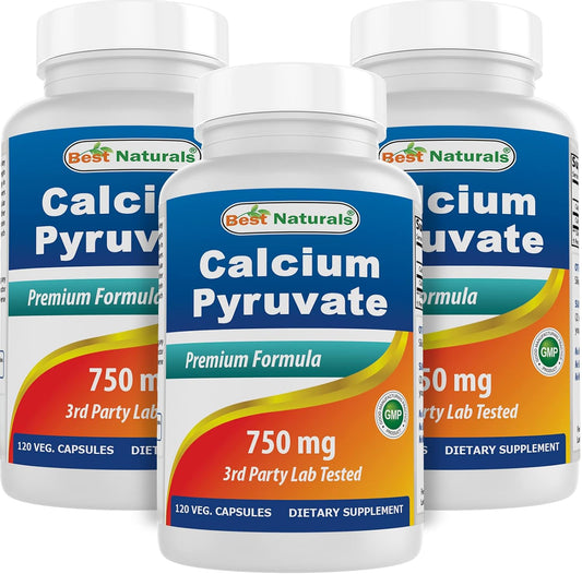 3-Pack Best Naturals Calcium Pyruvate 750mg - 120 Capsules per Bottle