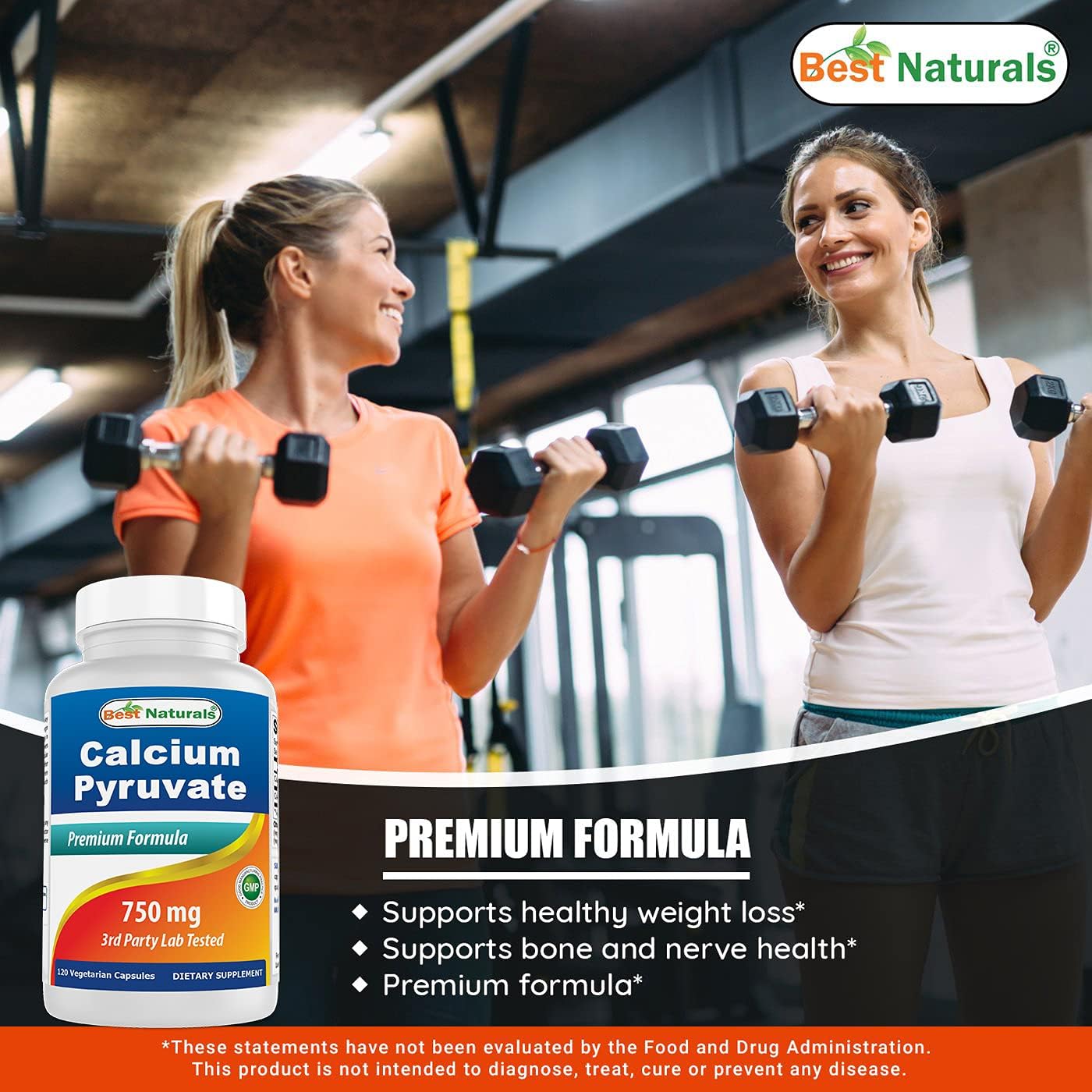 3-Pack Best Naturals Calcium Pyruvate 750mg - 120 Capsules per Bottle