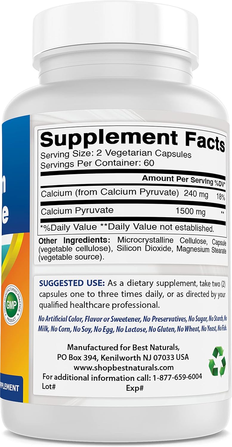 3-Pack Best Naturals Calcium Pyruvate 750mg - 120 Capsules per Bottle