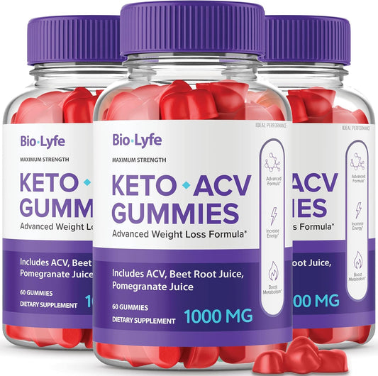 3 Pack Biolyfe Keto Gummies for Optimal Performance with Apple Cider Vinegar - 180 Gummies